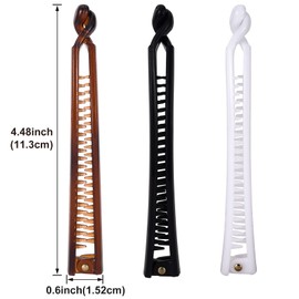 Mxxipp 3pcs French Banana Clips, Non-Slip Classic Large Hairstyle Claws, Fish Shaped Double Combs Hair Holder for Women Curly Straight Long Thick Thin Hair- White & Black & Tortoise Shell