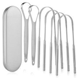 Alosalut Paquete de 6 raspadores de lengua - Limpiador de lengua reutilizable y fácil de limpiar con estuche de viaje para adultos y niños - Acero ino