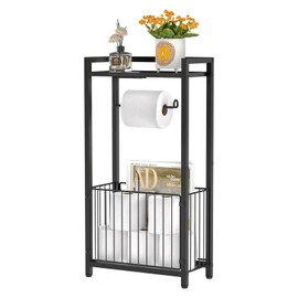 Freestanding Toilet Paper Holder with Storage Shelf – Bathroom Tissue Stand with Space for Phone, Tablet, and Magazines – All-in-One Toilet Roll Dispenser and Organizer