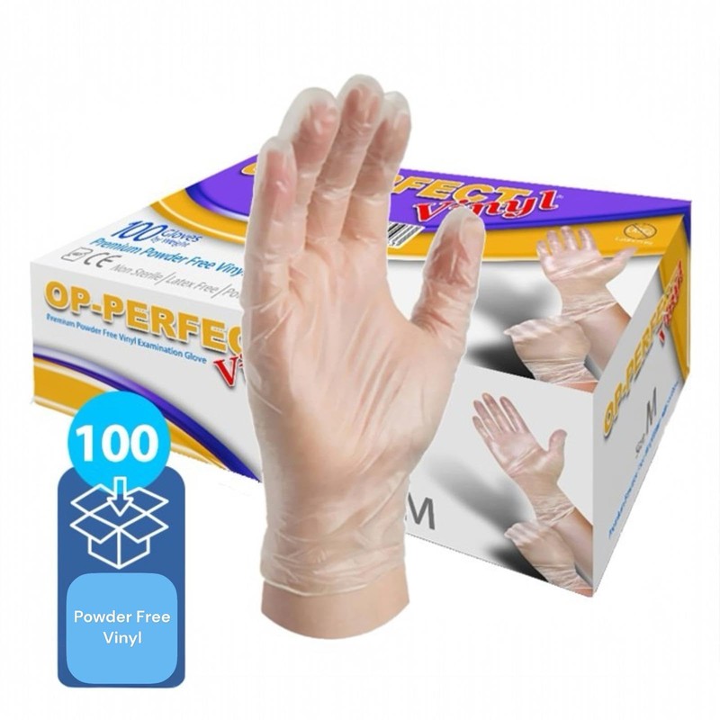 OP-PERFECT Premium Powder-Free Disposable Vinyl Gloves, Medium, PACK OF 100