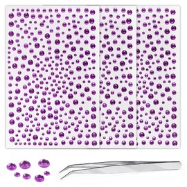 3 Sheets Rhinestone Stickers Light Purple Adhesive Gems 3-6mm Diameter Face Jewels Stickers Bling Hair Diamond Decals Sparkly Crystal Pearls for Body Face Nails Crafts Decoration