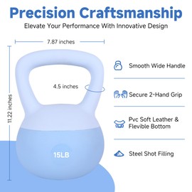 Leikefitness Soft Kettlebells,Steel Shot Filled Weights for Women and Men,Color Coded Anti Slip Soft Kettlebells,Home workout (BLUE, 15 LB)