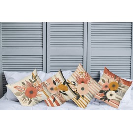 Ambesonne Floral Botanical Bouquets and Stripes Modern Warm Scandinavian Colors Decorative Accent Cushion Cover Double Sided Print 16 Inch Rose Salmon and Darker