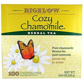 Bigelow Cozy Chamomile Herbal Tea, 100 Count Box Caffeine Free Herbal Tea