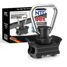 NTG Airline Rail Fitting Made of Plastic (Pack of 10) | Airline Fitting with 1000 kg Breaking Load in Black | Single End Fitting for Lashing Rails | Flight Eyelets for Load Securing in Trailers and