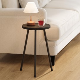 YAUKTAK Small Couch Side Table, Drink Table, Mini Round End Table, Coffee Table, Snack Table for Small Spaces, Living Room, Bedroom, Sofa LET520BK