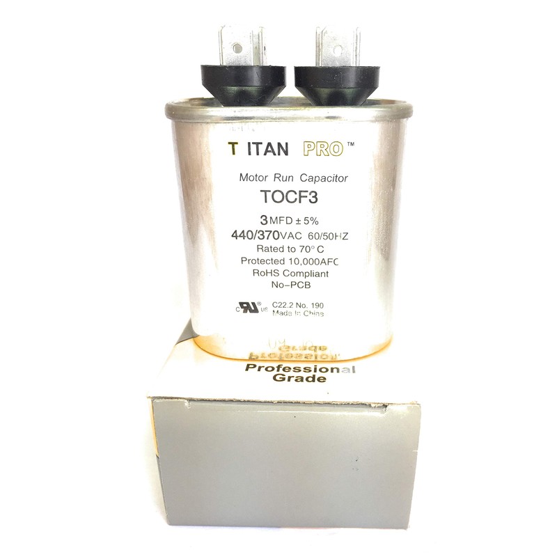 Motor Run Capacitor, 3 MFD, 2-3/4 In. H