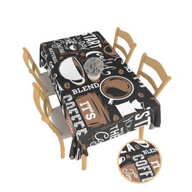 LOVE HOME DAY Rectangle Waterproof Table Cloths Cartoon Theme Coffee Cup Beans Tablecloths Topper Cover Brown Black Kitchen Dining Tablecloth for Indoor Outdoor Wedding Tables