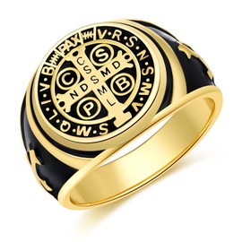 Odinstone Sterling Silver St Benedict Ring, Saint Benedict Exorcism Ring Catholic Roman Cross Protection Amulet Gifts for Men Size#7-13, 10, Sterling Silver, No Gemstone