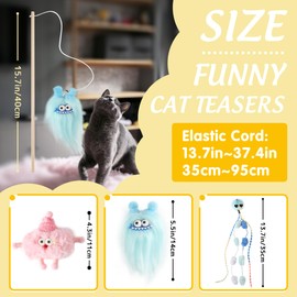 FUTURE FOOT Elastic Cat Wand Toy Funny Interactive Plush Cat Fishing Pole Toy with Bell Soft Natural Wood Kitten Teaser Wand for Indoor Cats Kittens Bored Cats (3 Pack)