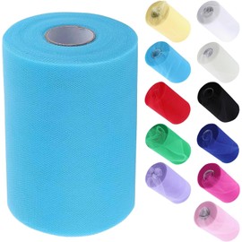 Longzhou Tulle Roll, 100 Yards 15 cm DIY Wedding Decoration, Tulle Roll Spool Clothing, Knitted Fabric for Sewing Part (Light Blue)