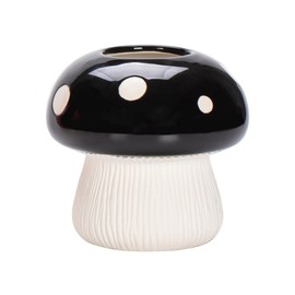 WAIT FLY Cute Mushroom Shaped Ceramic Toothbrush Holder Pen Pencil Holder Makeup Brush Holder Utensil Holder Mushroom Home Decor-Black-4.5 Inch