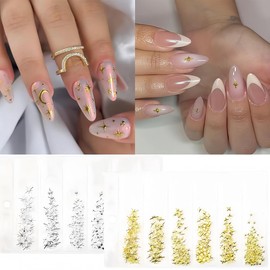 Star Nail Charms Shiny Gold Silver Star Nail Art Charms for Acrylic Nails Metallic Studs Rhinestones Star Nail Jewelry Gems Decorations Design for Daily Holiday Salon Nail Art DIY Crafts Decoration