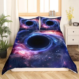 Feelyou Outer Space Duvet Cover Galaxy Stars Bedding Set Psychedelic Swirl Comforter Cover for Boys Girls Kids Room Decor Black Hole Bright Vibrant Colorful Bedspread Cover Twin Size (No Comforter)