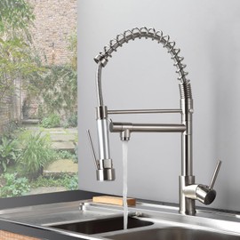 LOPOO Kitchen Faucet with Pull Down Sprayer, Brushed Nickel Finish, Single Handle, Solid Brass Construction