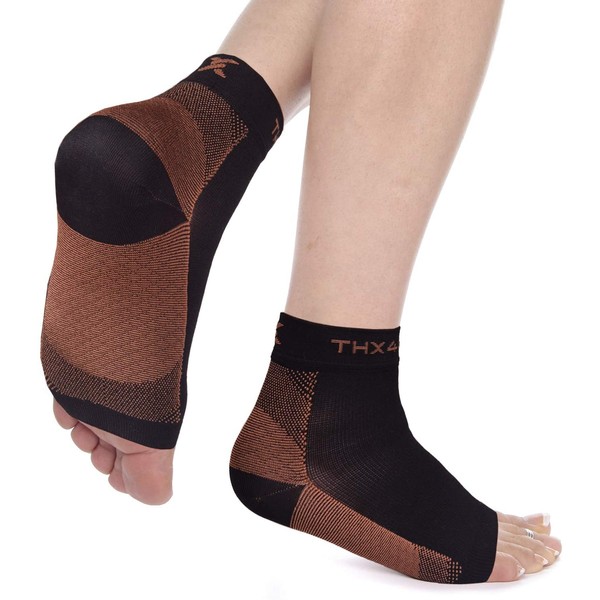 Thx4 Copper Compression Recovery Foot Sleeves for Men & Women, Copper Infused Plantar Fasciitis Socks for Arch Pain, Reduce Swelling & Heel Spurs, Ankle Sleeve with Arch Support-Large