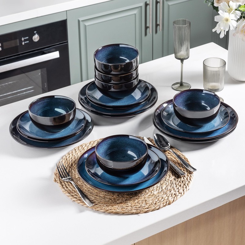 LERATIO Ceramic Dinnerware Sets for 4,Stoneware Coupe Plates and Bowls