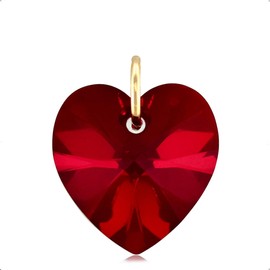 Lua Joia 9ct Gold Heart Pendant Only With Sparkly Dark Red Crystal Charm Love Jewellery for Women Gift for Girls, Mum, Wife, Birthday, Anniversary & Valentine’s