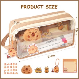 MOKIDO Kapybara Pencil Case, Aesthetic Pencil Case with Compartments, Large Capacity Transparent Pencil Case, Cartoon Pencil Case, Multi-Layer Cute Pencil Case for Boys and Girls, Coffee colour,