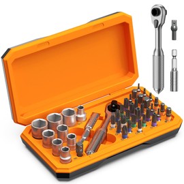 AMIR 42 in 1 Screwdriver Set, Ratchet Torque Wrench Magnetic Drive Set, Ratchet Screwdriver Socket with Flexible Shaft Extension Rod, Portable Socket Wrench Set for Home Funiture Computer Bicycle