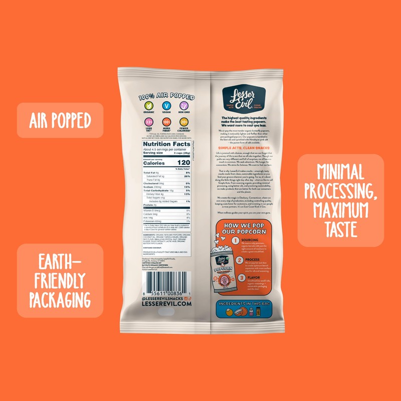 Lesser Evil Popcorn Wht Cheddar Org 4.6 OZ