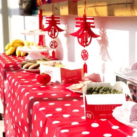 ZJDHPTY 3Pack Tablecloths for Rectangle Tables Red Polka Dot Plastic Disposable Table Cloths for Parties Minnie Mouse Table Cloth Easy to Clean, Size 54x108 Inch(Red+White dots)