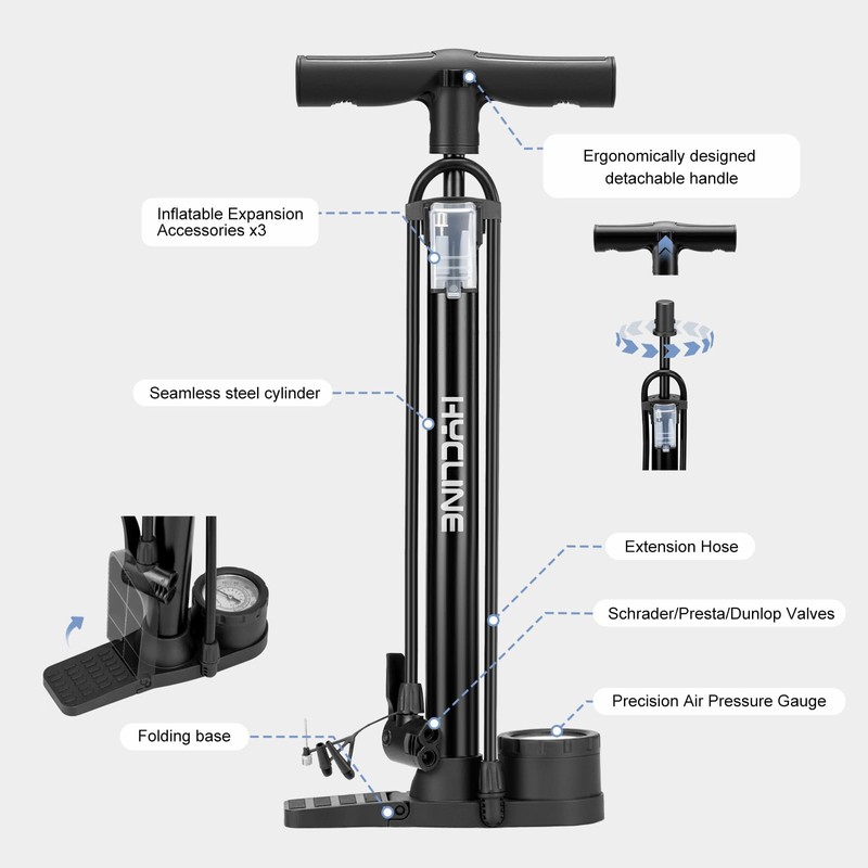 Hycline Bike Floor Pump: 160 PSI Bicycle Tire Pump Schrader