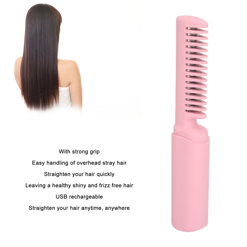 Cordless Hair Straightening Brush Prevent Damage USB Rechargeable Hair Straightener