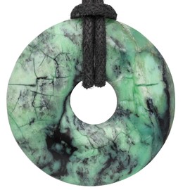 Lebensquelle Plus Variscite Doughnut Diameter 30 mm + Cotton Cord | Gemstone Pendant | Genuine Healing Stone Necklace with Ribbon, Gemstone, Larimar