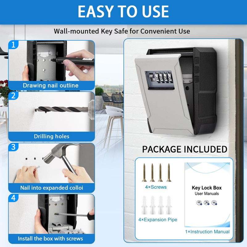 BKNOOU Large Key Lock Box for Outside Wall Mount Lockbox