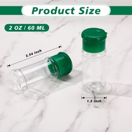 Amyhill 100 Pcs Plastic Spice Bottles Spice Jars with Green Cap Seasoning Jars Shaker 2 Oz/ 60ml Clear Bottle Containers with Shaker Lids for Storing Herbs and Seasoning Powders