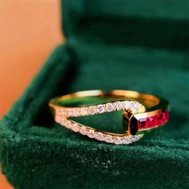 925 Sterling Silver Shiny Full Diamond Gemstone Ring 18K Gold Cubic Zirconia Promise Ruby Wide Band Cocktail Ring CZ Diamond Multi Row Ring Eternity Engagement Wedding Band Ring Z.124 (US Code 10)
