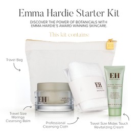 Emma Hardie Emma Hardie Starter Kit: Travel Size 50ml Moringa Cleansing Balm, Travel Size 15ml Midas Touch Revitalising Cream & Professional Cleansing Cloth, Packed in a Cosmetic Bag, Natural & Cruelty Free