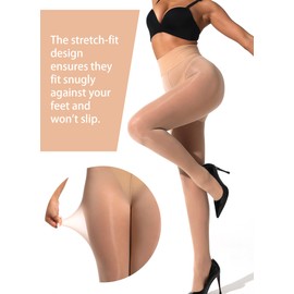VEBZIN Plus Size Reflections Sheer Tights for Women Nude High Waisted Sheer Pantyhose Business Dress Match (205-310lb)