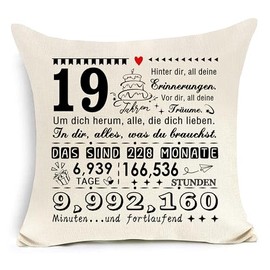 19th Birthday Pillow Cover for 19 Year Old Teenager Boyfriend Daughter Son Sister Brother Girlfriend Boyfriend Cousin Classmate 19th Birthday Gift Inspirational Gift