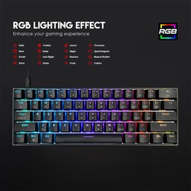 FANTECH MAXFIT61 RGB con cable 60% teclado mecánico, 61 teclas intercambiables en caliente tipo C programable, interruptor azul Outemu, negro