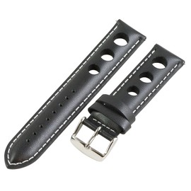 Clockwork Synergy, LLC 26mm Rally 3-hole Smooth Black / White Leather Interchangeable Replacement Watch Band Strap
