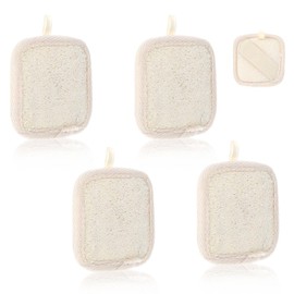 Tyqour 4 Pcs Face Exfoliating Loofah Pads Natural Loofah Sponge Facial Scrub Exfoliating Pads for Face Scrubbers Facial Sponge Loofah Natural for Women Men Bath Shower (Square)