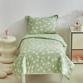 DuShow Floral Single Bedding Set For Girls and Boys,Kids Single Bed Duvet Cover and Pillowcase Set Flower Duvet Cover Set Green-135 x 200 ﻿