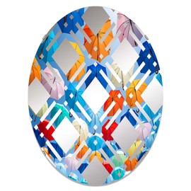 DesignQ Spectrum of Umbrellas - Sky Plaid Landscapes - 24x36 Inches - Oval Decorative Wall Mirror for Bathroom, Bedroom, Entryway, Living Room, Vanity Room and Modern Décor