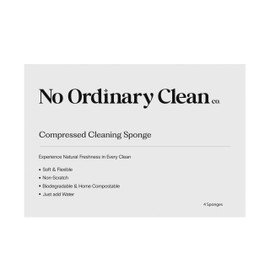 No Ordinary Clean Co Compressed Cleaning Sponge | Eco-Friendly, Biodegradable & Durable | Expands with Water | Multi-Surface Scrubbing for Kitchen, Bathroom & More | Travel-Friendly | 4 Pack