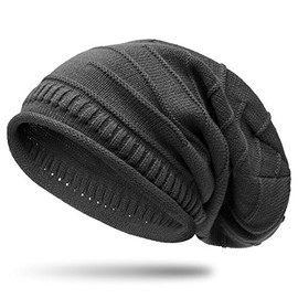 CASPAR Simple Unisex Knitted Hat / Slouch Beanie with Unusual Patterns - MU079, Farbe:dunkelgrau