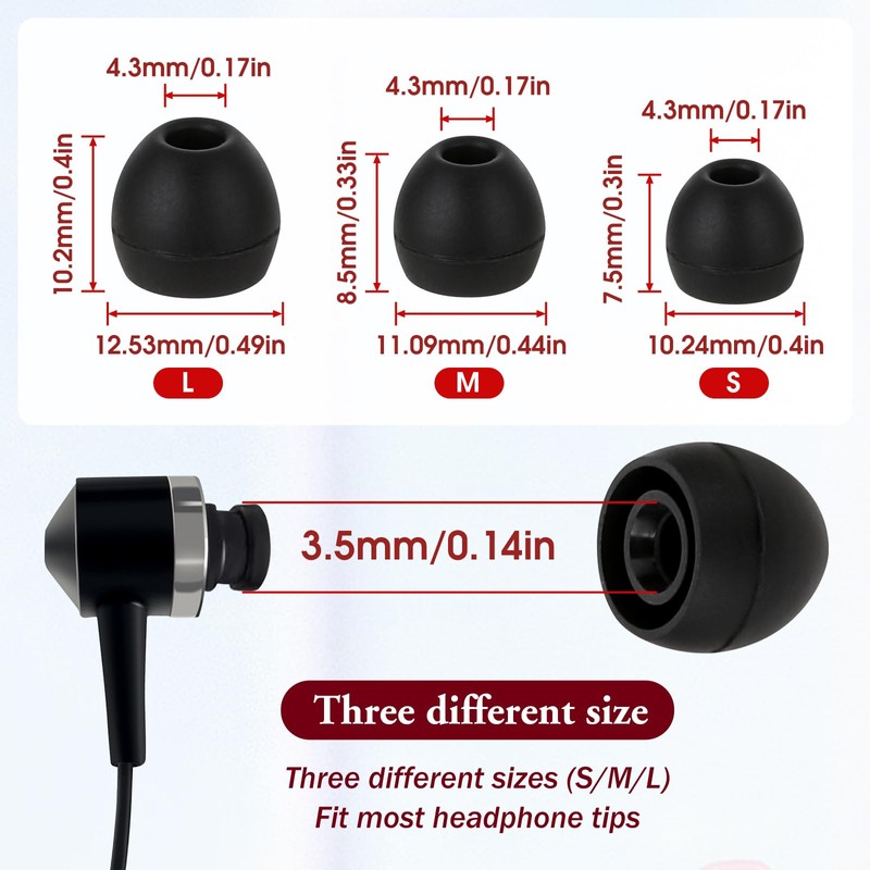 18 Pairs Silicone Ear Bud Replacement Ear Tips for in-Ear