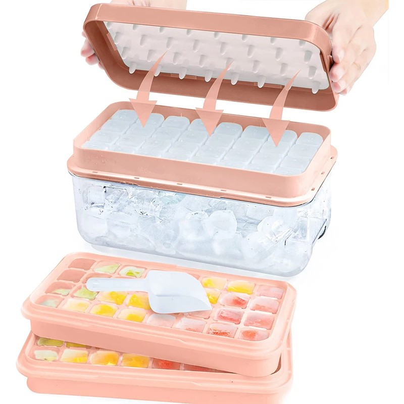 64-Cube Ice Tray Set for Freezer – Easy-Press Silicone Molds