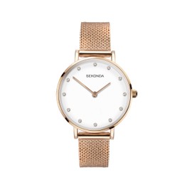 SEKONDA 40027 Ladies Rose Gold Watch, White, Bracelet