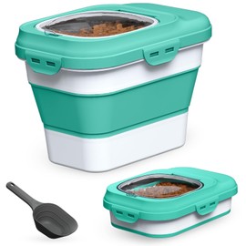 TIOVERY Dog Food Storage Container, 10lb to 13lb Collapsible Dog Cat Food Containers with Airtight Clear Flip-top and Pet Food Scoop, Pet Food Storage Container Bin for Dog Cat Bird Other Pets (Green)