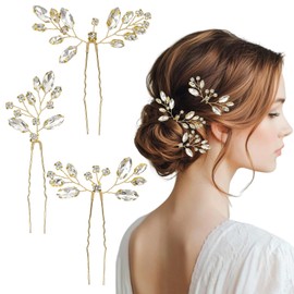 3 Pcs Wedding Hair Accessories for Women, Crystal Rhinestone Bridal Hair Pins Flower Bridesmaid Hair Accessories for Brides Bridesmaids Guest Women Girls (Gold)