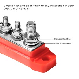 Recoil BL248P-38 Busbar 2 x 3/8” Studs 4 x 1/4” Studs, 8 x #8 Screw Terminals Power Distribution Block Bus Bar with Stainless Steel Screws, Pair