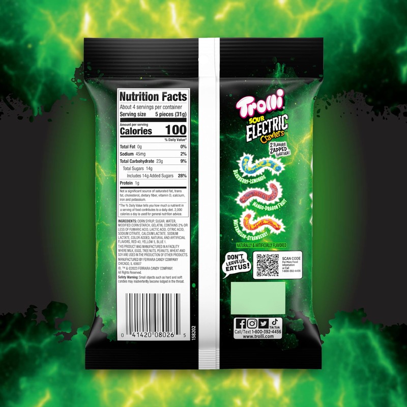 Trolli Electric Crawlers, Sour Gummy Candy, 4.25 Ounce Bags (Pack