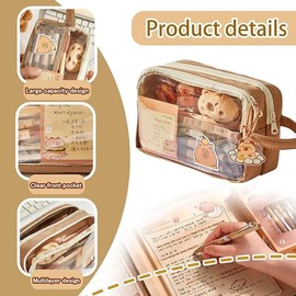 Capybara Large Capacity Pencil Case,Cute Transparent Multi-Layer Pencil Pouch,Capybara Plush Capybara Pencil Case with Compartments,for Girls Secondary School Big Capacity Pencil Case